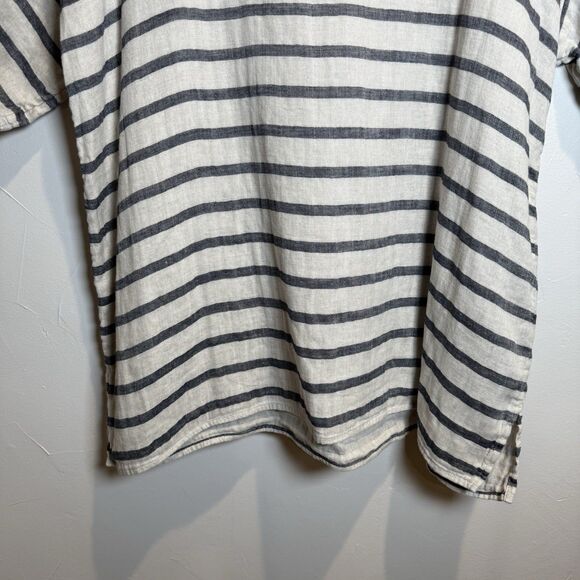 Eileen Fisher Cream & Black Striped Short Sleeve Top Linen Cotton Women's Large - Picture 5 of 14
